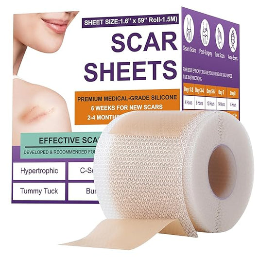 Silicone Scar Sheets,Silicone Scar Tape,Scar Tape For Surgical Scars,Silicone Scar Removal Strips For Surgical,C-Section,Tummy Tuck,Keloid Scars(1.6"X 59" Roll-1.5M) Keloid Bump Removal