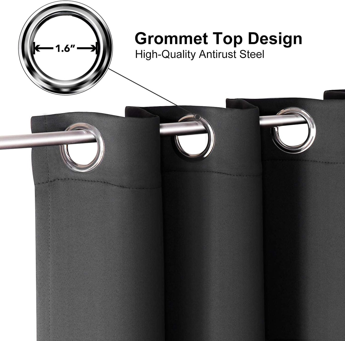 ChrisDowa Grommet Blackout Curtains for Bedroom and Living Room - 2 Panels Set Thermal Insulated Room Darkening Curtains (Dark Grey, 42 x 63