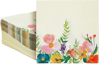 Juvale 100-Pack Floral Paper Napkins - 2-Ply Floral Cocktail Napkins - Multicolor Vintage Wildflower Tissue Paper for Garden Parties, Tea, Bridal and Baby Shower, Wedding, Birthday
