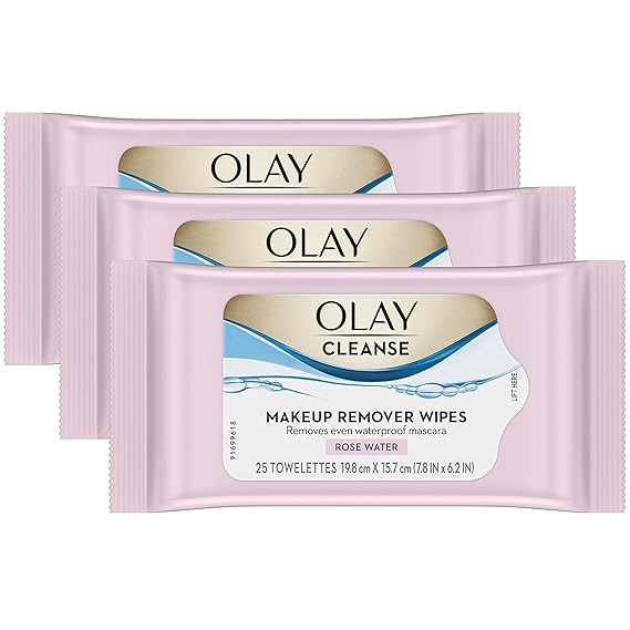 OLAY Cleanse Makeup Remover Wipes, Rose Water 25 ct