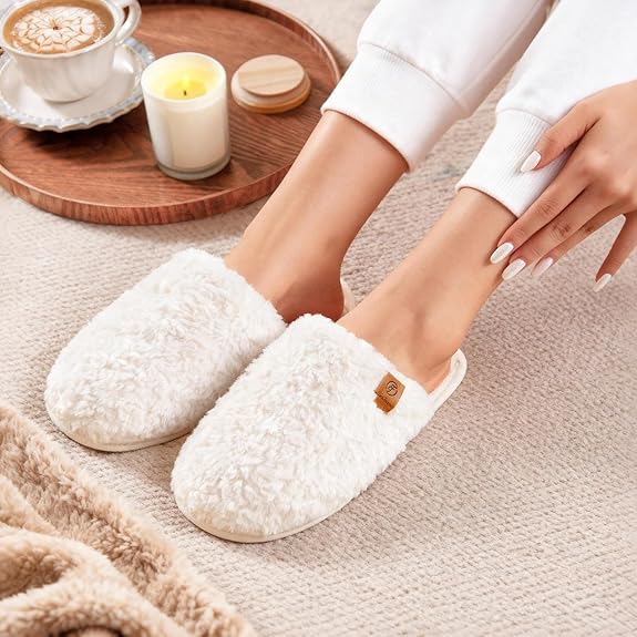 EverFoams Women's Fuzzy Slip-on Slippers Warm Cozy Soft Lightweight Memory Foam Indoor House
