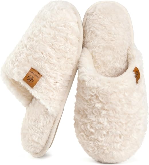 EverFoams Women's Fuzzy Slip-on Slippers Warm Cozy Soft Lightweight Memory Foam Indoor House