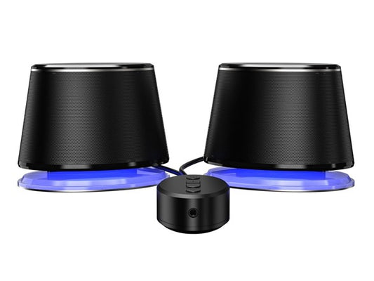 Basics Bluetooth and USB Computer Speakers with Blue Lighting, Large, Black