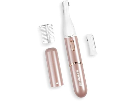 SUPRENT Women's Facial Hair Remover ＆ Eyebrow Trimmer with Pivoting Head - Rechargeable Eyebrow Razor Painless Facial Trimmer on Lips, Cheeks, Ears, Neck and Chin - Easy Cleaning - Pink