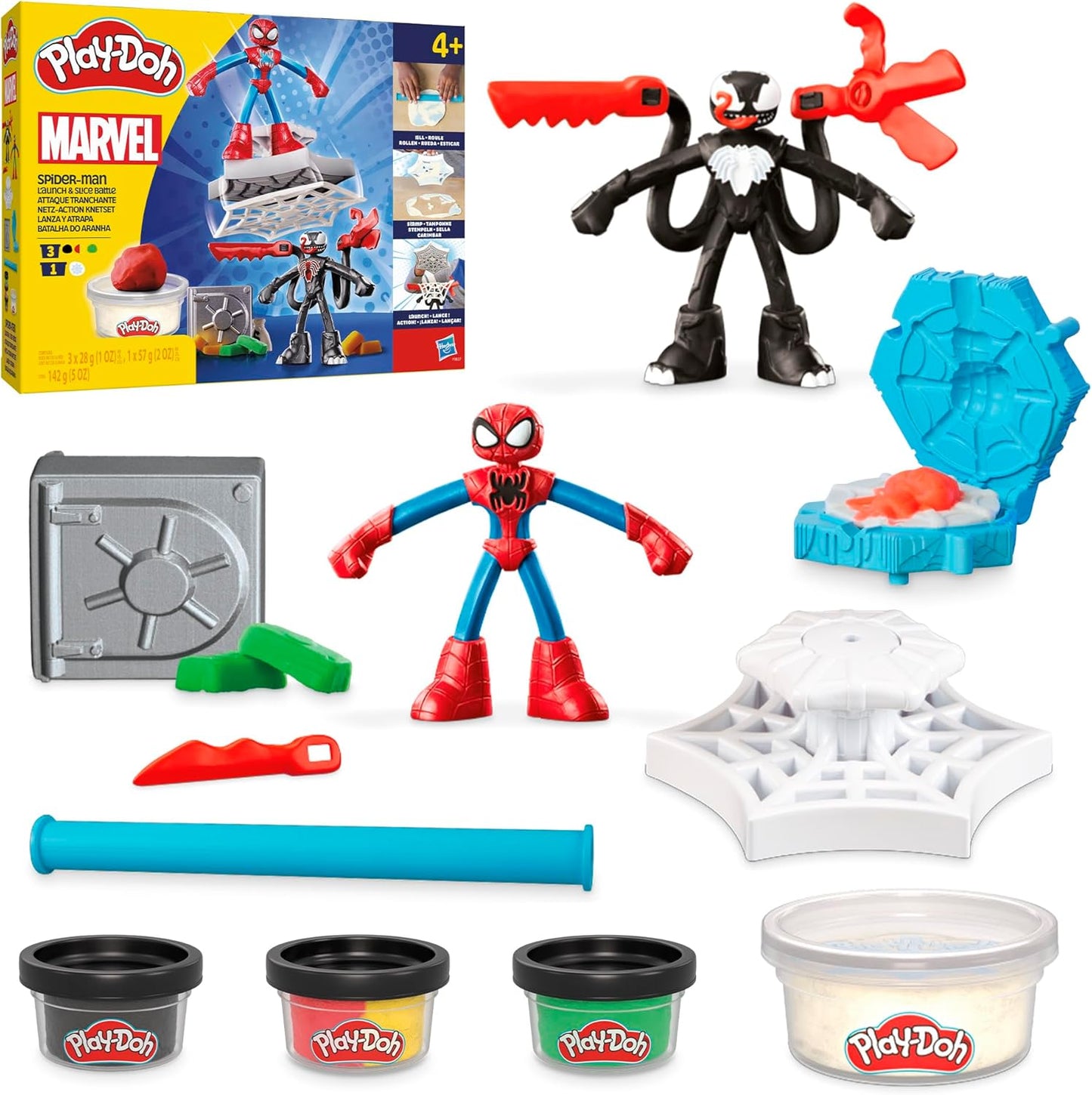 lay-Doh Marvel Spider-Man Launch & Slice Battle Playset with 2 Bendy Action Figures and 7 Accessories, Imagination Toys for Boys