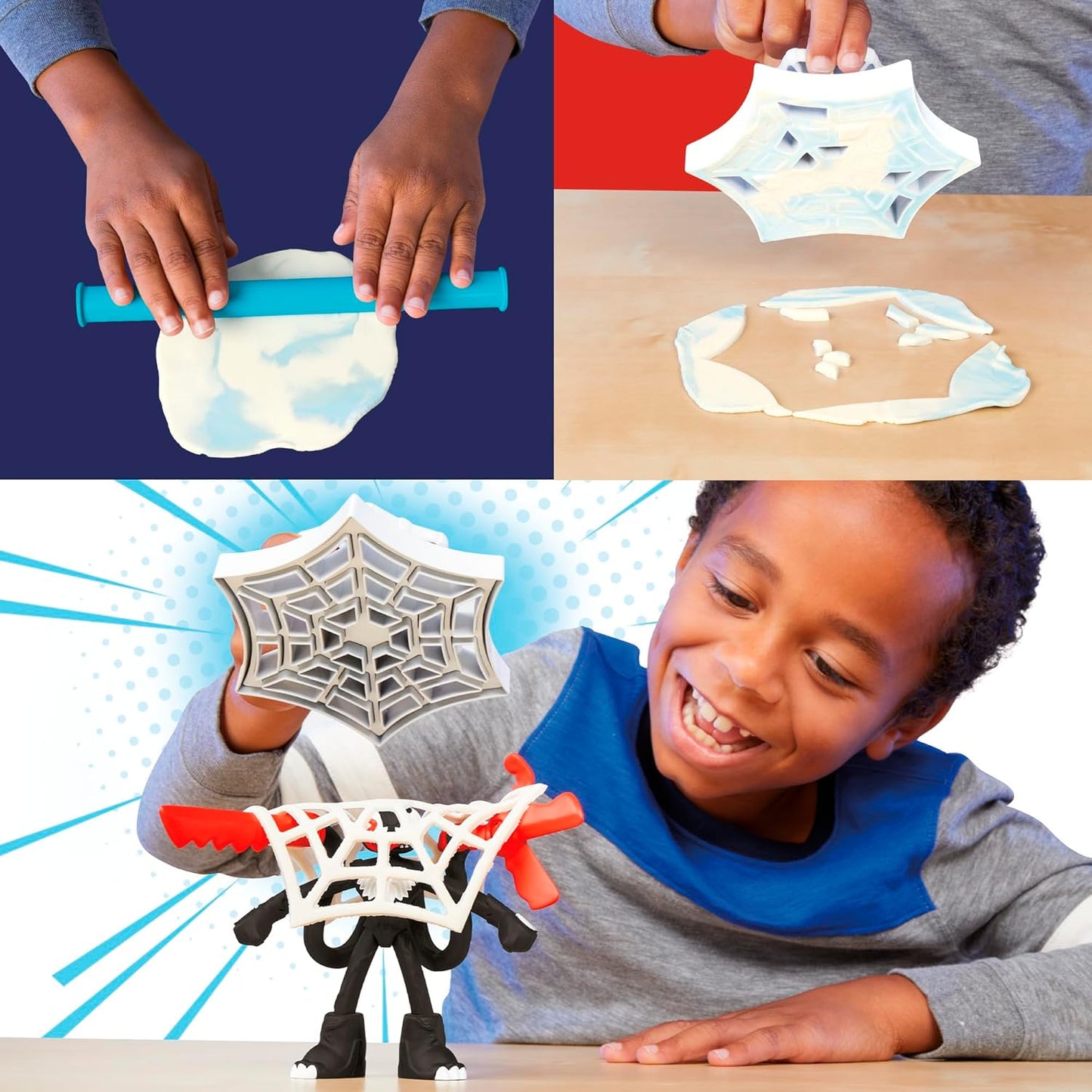lay-Doh Marvel Spider-Man Launch & Slice Battle Playset with 2 Bendy Action Figures and 7 Accessories, Imagination Toys for Boys