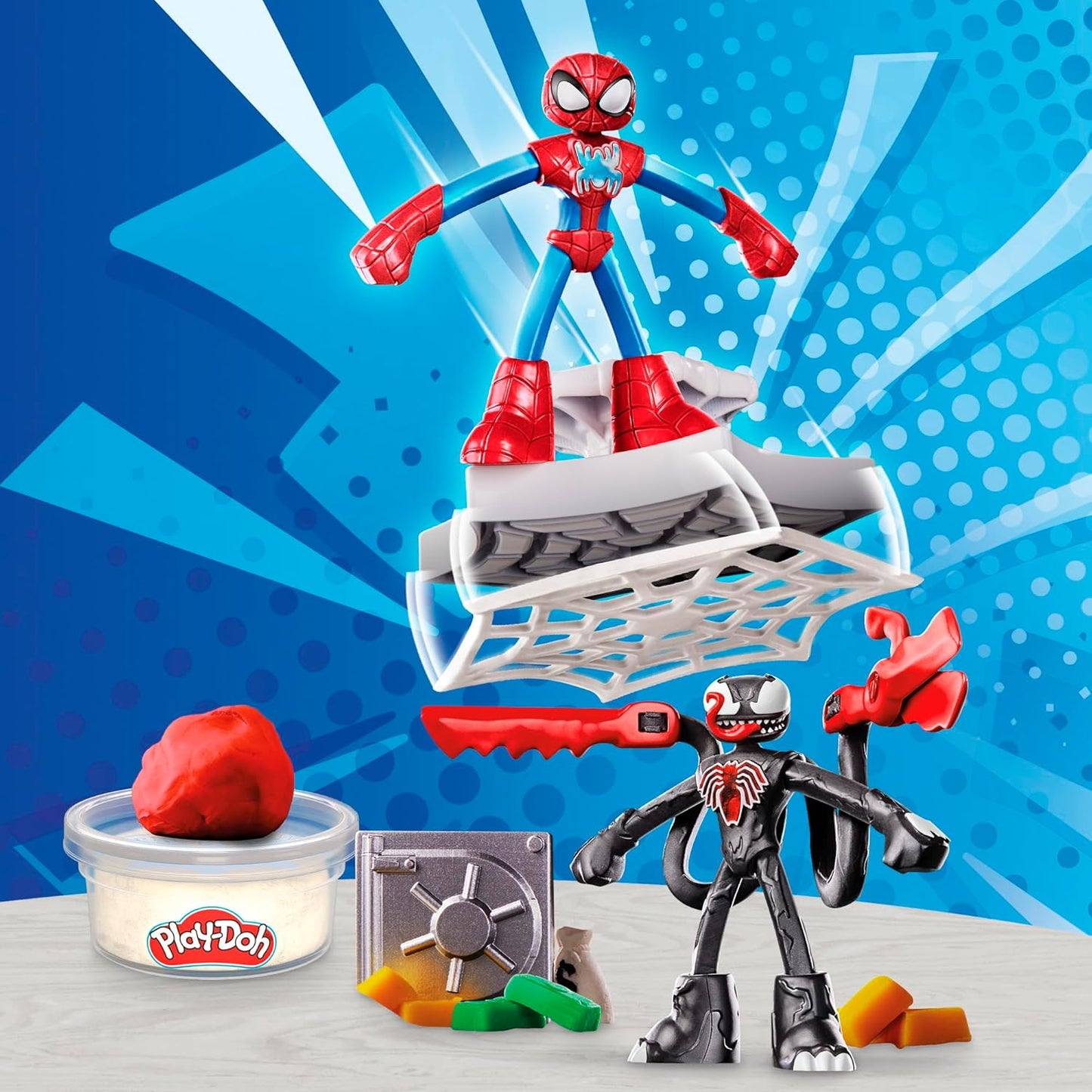 lay-Doh Marvel Spider-Man Launch & Slice Battle Playset with 2 Bendy Action Figures and 7 Accessories, Imagination Toys for Boys