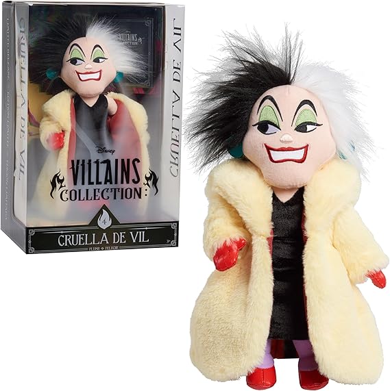 Disney Villains Collection: Cruella De Vil, 13-inch Collectible Stuffed Animal, One Hundred and One Dalmatians, Kids Toys for Ages 3 Up by Just Play