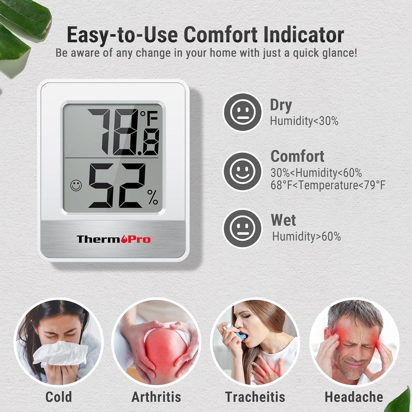 ThermoPro TP49 Digital Hygrometer Indoor Thermometer Humidity Meter Room Thermometer with Temperature and Humidity Monitor Mini