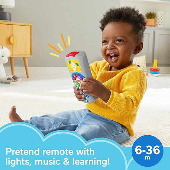 Fisher-Price Baby Learning Toy Laugh & Learn Puppy’s Remote Pretend TV Control with Music & Lights for Developmental Play Infants Ages 6+ Months