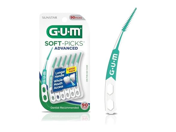 GUM Soft-Picks Advanced, Easy to Use Dental Picks for Teeth Cleaning Health, Disposable Interdental Brushes with Convenient Carry Case, Dentist Recommended Dental Picks, 90 Count