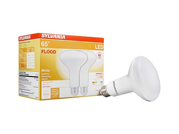 SYLVANIA LED Flood Light Bulb, 65W Equivalent BR30, Efficient 8W*, 10 Year, Dimmable, Frosted Finish, 650 Lumens, White (40337), 2 Count (Pack of 1)