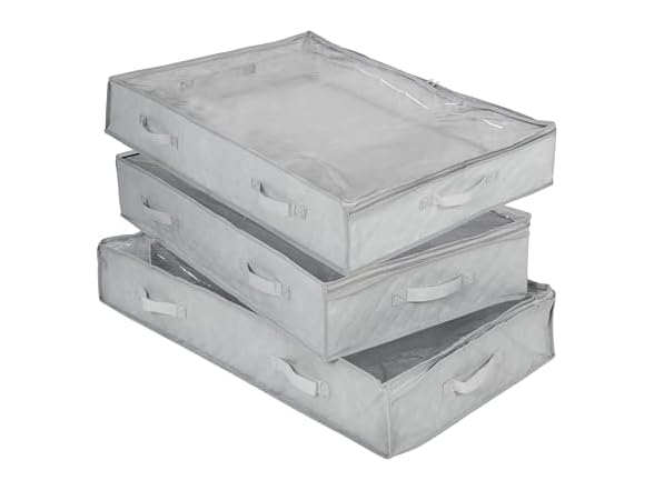 Honey-Can-Do 3-Pack Under Bed Fabric Storage Container Bags For Clothes & Blankets with Window and Handles, 34 x 17.9 x 5.9 Inches, Grey