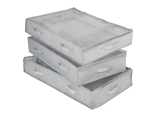 Honey-Can-Do 3-Pack Under Bed Fabric Storage Container Bags For Clothes & Blankets with Window and Handles, 34 x 17.9 x 5.9 Inches, Grey