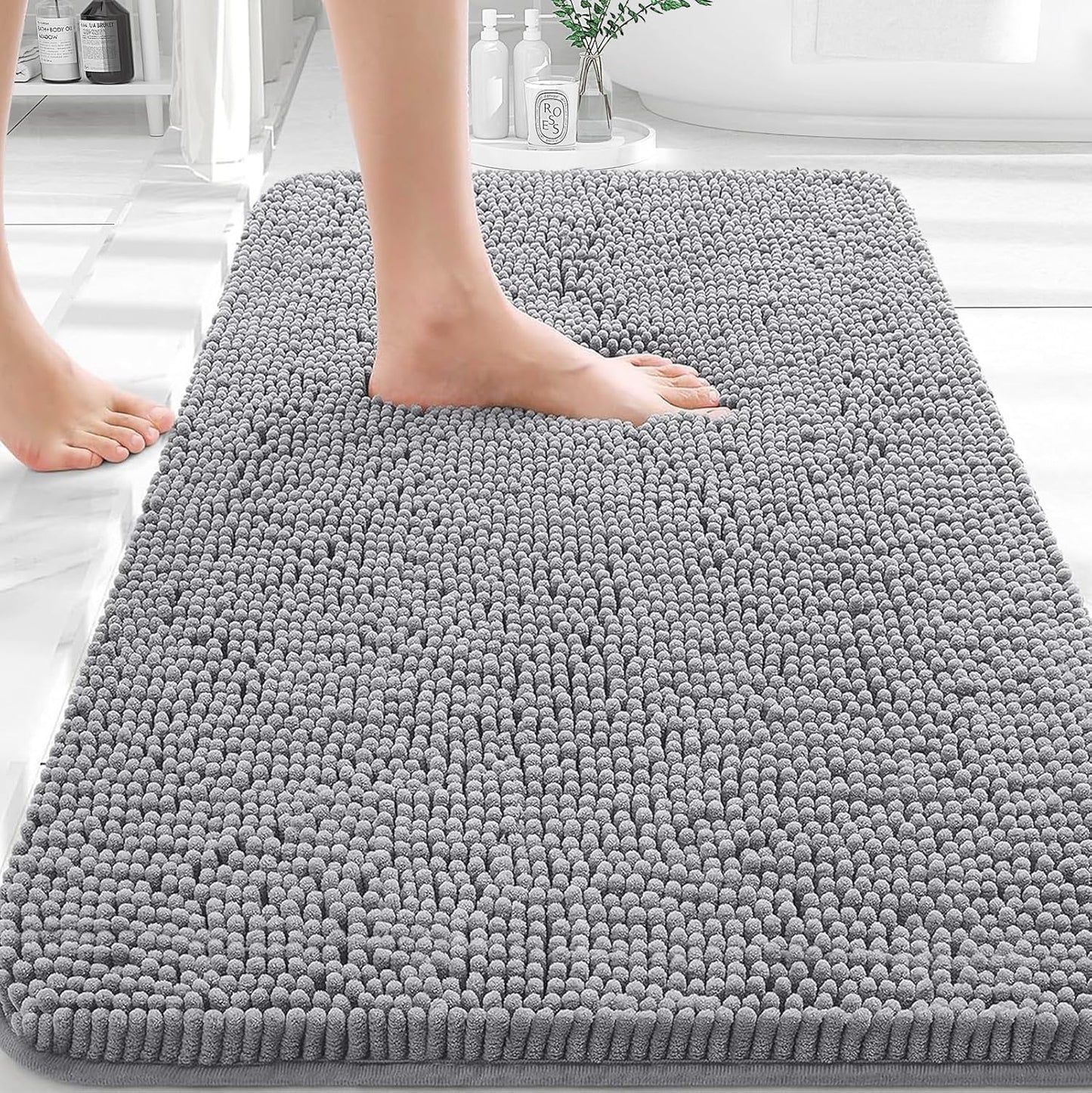 OLANLY Bathroom Rugs 30x20, Extra Soft Absorbent Chenille Bath Rugs, Rubber Backing Quick Dry, Machine Washable Bath Mats for Bathroom Floor,