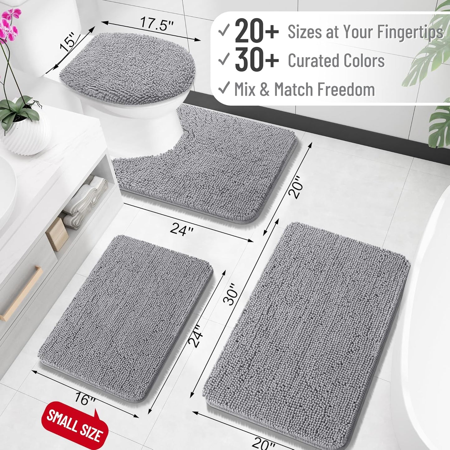 OLANLY Bathroom Rugs 30x20, Extra Soft Absorbent Chenille Bath Rugs, Rubber Backing Quick Dry, Machine Washable Bath Mats for Bathroom Floor,