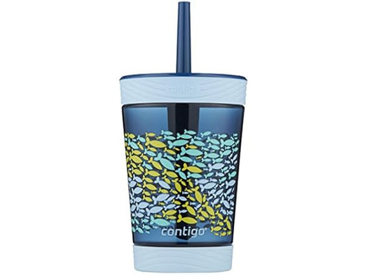 Contigo Kids Spill-Proof 14oz Tumbler & Kids Spill-Proof 14oz Tumbler with Straw and BPA-Free Plastic, Fits Most Cup Holders and Dishwasher Safe, Nautical Fish