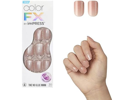 KISS imPRESS No Glue Mani Press-On Nails, Color FX, Dimension', Light Neutral, Short Size, Squoval Shape, Includes 30 Nails, Prep Pad, Instructions Sheet, 1 Manicure Stick, 1 Mini File