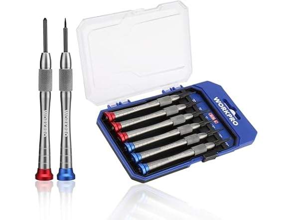 WORKPRO 6-Piece Magnetic Screwdriver Set, S2 Alloy Steel, 3 Phillips and 3 Slotted Tips Small Screwdriver Repair Tool Kit, Good for Phone, Computer, Watch, Eyeglass, Electronic