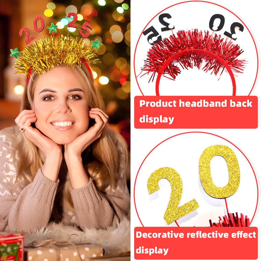 5 Packs Christmas Headbands 2025 New Year Hairband Xmas Glitter Hair HoopTinsel Hair Accessories For Christmas New Year Party Celebration Headdress Decorations