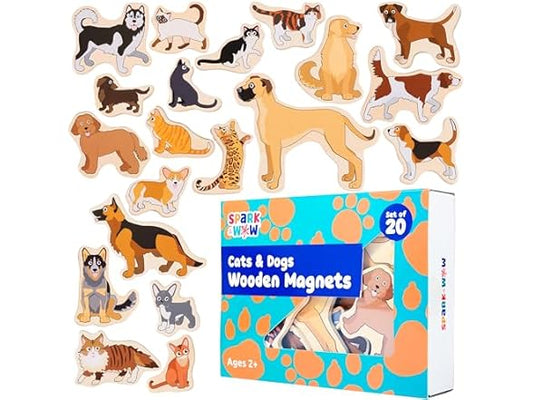 SPARK & WOW Wooden Magnets - Cats & Dogs - Set of 20
