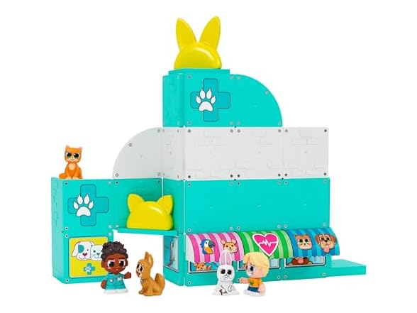 Tile Town Pet Vet Magnetic Tiles Set, 48 Piece Magnet Tiles for Kids with Sound and Lights, Innovative Action Play Kids Magnetic Tile Toys, Ages 3-6