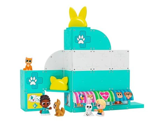 Tile Town Pet Vet Magnetic Tiles Set, 48 Piece Magnet Tiles for Kids with Sound and Lights, Innovative Action Play Kids Magnetic Tile Toys, Ages 3-6