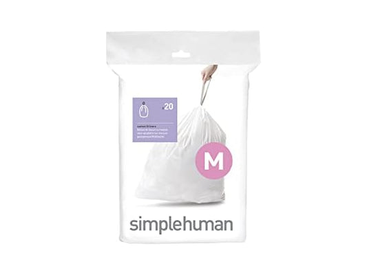 simplehuman Code M Custom Fit Drawstring Trash Bags in Dispenser Packs, 20 Count, 45 Liter / 11.9 Gallon, White