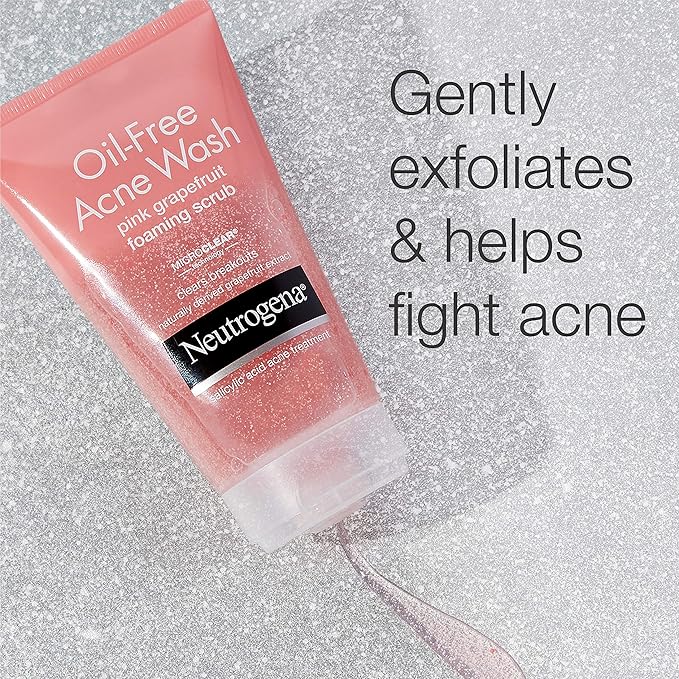 Neutrogena Oil Free Pink Grapefruit Acne Face Wash with Vitamin C, 2% Salicylic Acid Acne Treatment, Gentle Foaming Vitamin C Facial Scrub to Treat & Prevent Breakouts, 6.7 fl. oz