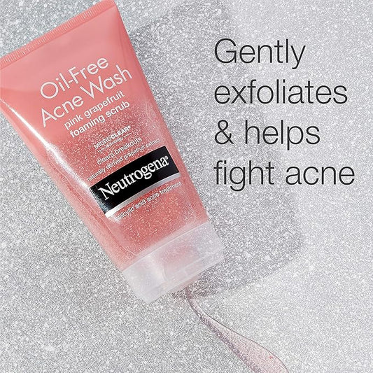 Neutrogena Oil Free Pink Grapefruit Acne Face Wash with Vitamin C, 2% Salicylic Acid Acne Treatment, Gentle Foaming Vitamin C Facial Scrub to Treat & Prevent Breakouts, 6.7 fl. oz